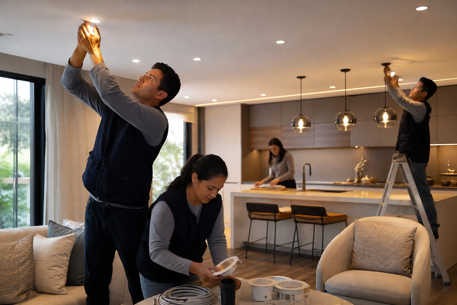 Iluminación interior de sala y cocina con luces integradas
