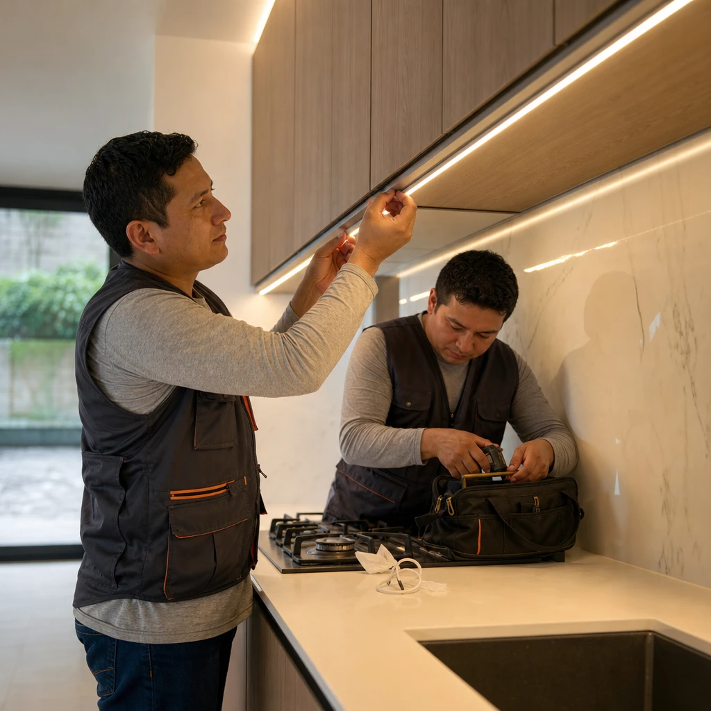 Instalación de perfiles LED en cocina