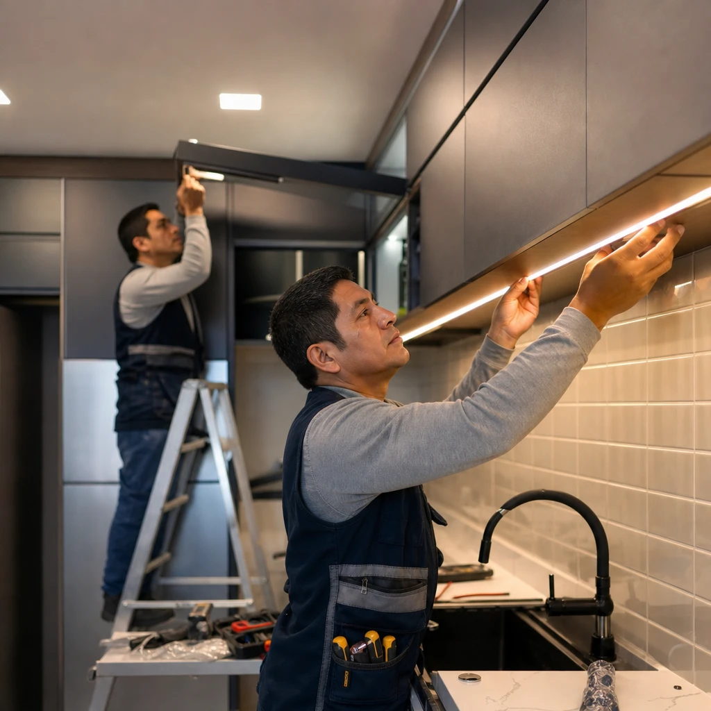 Instalación de perfiles LED en cocina