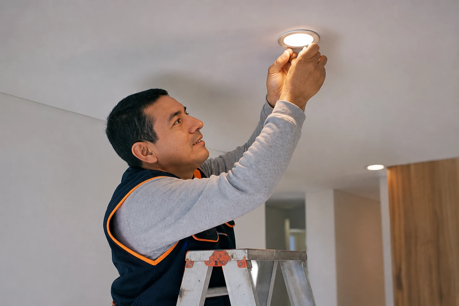Técnico ajustando un foco empotrado